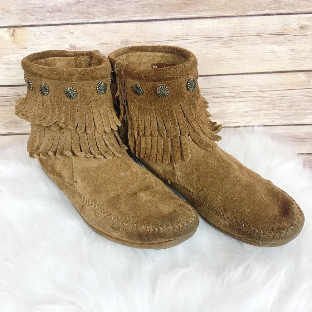 Minnetonka | Double Fringe Studded Moccasin Boots